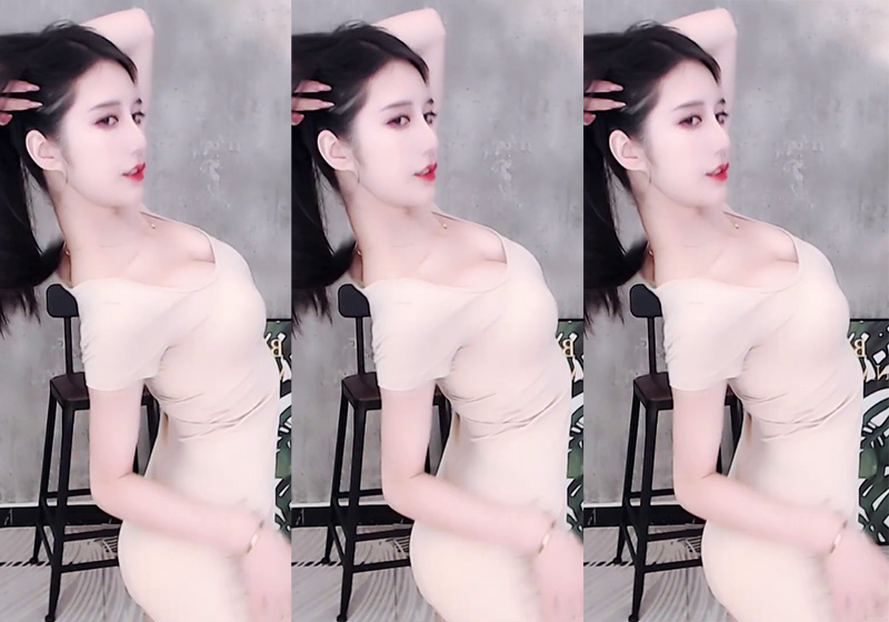 [主播]主播MY-车老板低胸米色连衣裙抖胸抖臀热舞